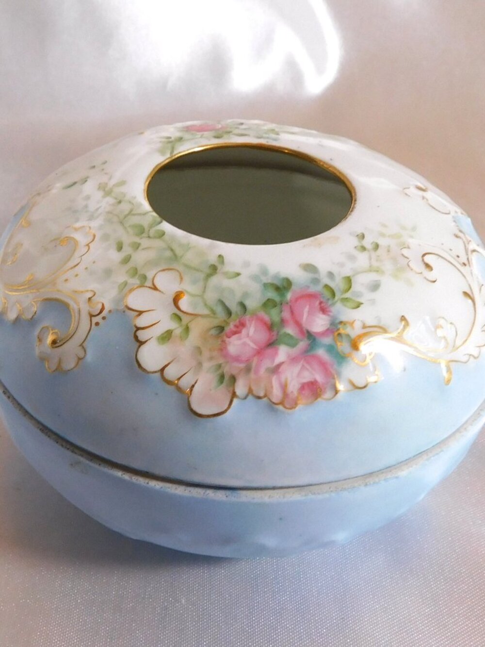 Pale Blue and White Antique Klingenberg Limoges Hair Receiver# 25399